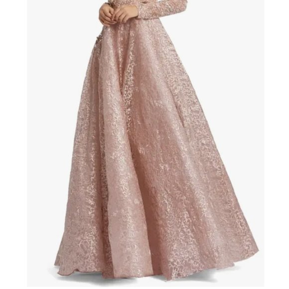 Mac Duggal Floral Embroidered & Beaded Long Sleeve A-Line Mesh Gown - Picture 2 of 5